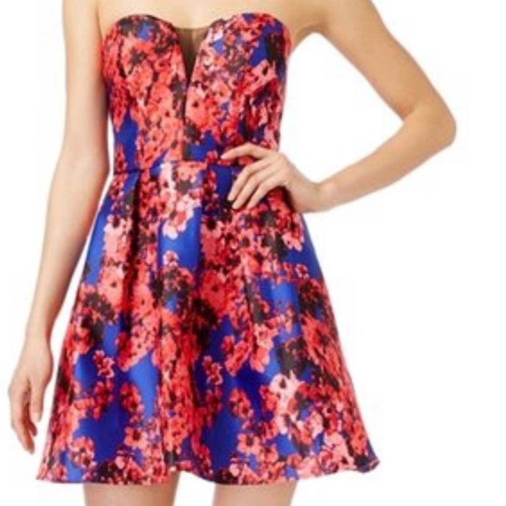 Red Floral Strapless Dress